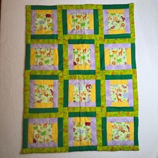 Baby Quilt Handmade Animals Green Purple Yellow Unisex 32" x 43" 927