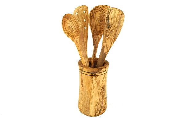 KüChenbesteck Olivenholz Holz Becher 2 KochlöFfel Und / Eckig 2 Pfannenwender-image