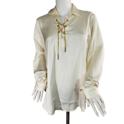 Michael Kors Long Sleeve Top Blouse Bone Womens Size XL Golden Chain (C10) 