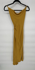 Zara Midi Satin Effect Slip Dress Summer Mustard Yellow Gold Size X-Small