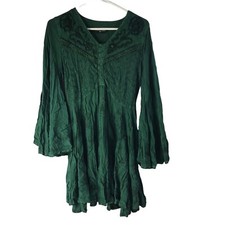 Holly Clothing Drop Neck Long Sleeve Embroidered Boho Dress size Medium, Green