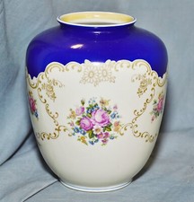 Vase, Blue Background, Flowers, VEB REICHENBACH, THURINGIA, 15 Cm