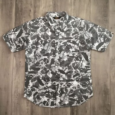 BAPE × KAWS APE FACE Arbeitshemd grau ein Badeaffe NIGO Größe M Herren Japan ...
