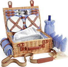 Wicker Picnic Basket Set for 4 Person with Cooler Compartment and Waterproof Pic