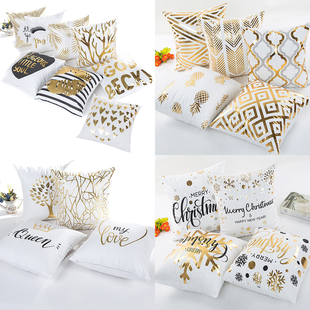NEW Letter Gold Foil Printing Pillow Case Throw Cushion Cover Sofa Home  Decor