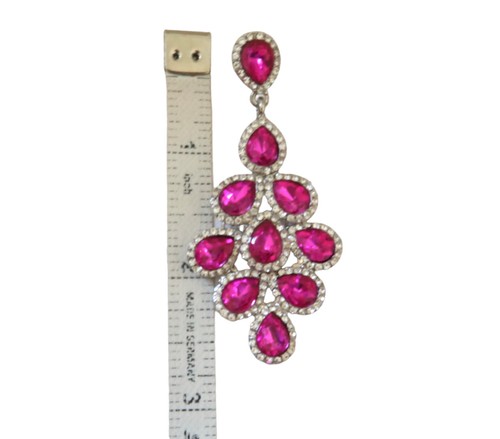 Fuschia rhinestone chandelier earrings - Picture 3 of 3