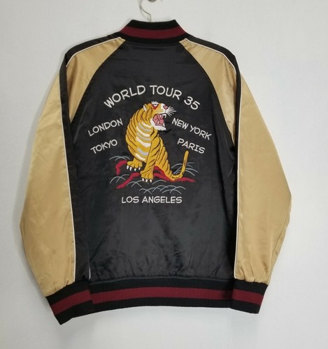 Stussy World Tour 35 Black Satin Bomber 