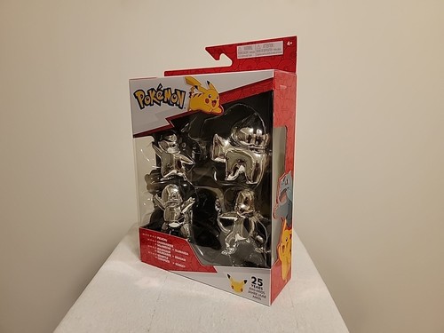 Pokemon 25th Anniversary Limited Edition Silver Figurine Action 4-Pack Toys NEW - Picture 3 of 4