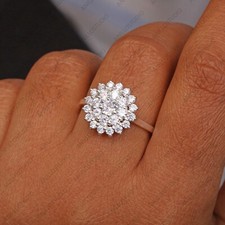 Cz Diamond Flower Cluster Ring, 925 Sterling Silver Dainty Wedding Ring For Her