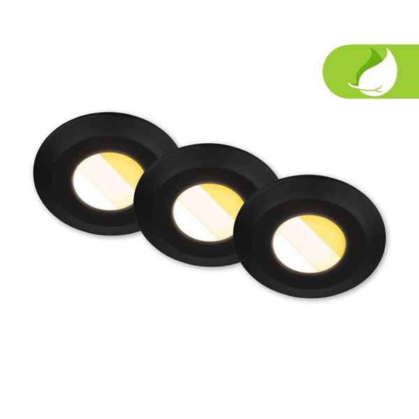 3Er Set Led Bad Einbaustrahler 230V Cts Schalter Ra90 Flach Wasserfest Schwarz-image