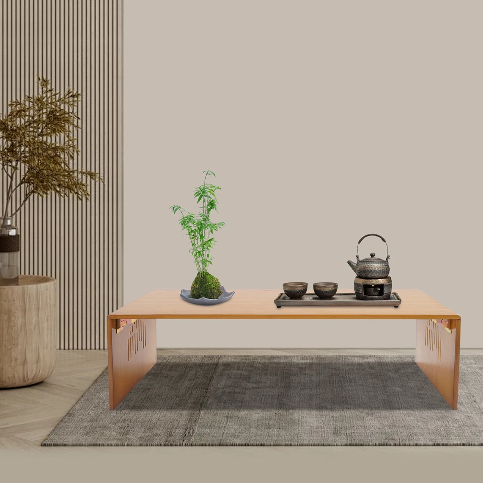 Rectangular Foldable Floor Table Bamboo Folding Coffee Table Without Assembly US - Image 2 of 4