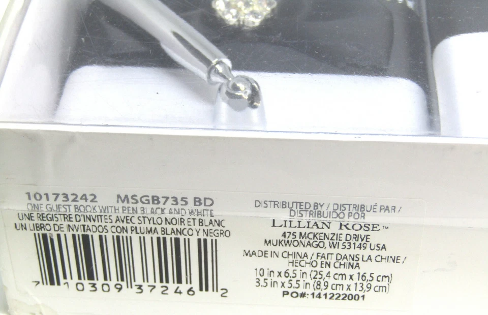 Juego de bolígrafos y libros de invitados de boda cubiertos de satén damasco blanco y negro Foto 4 de 4