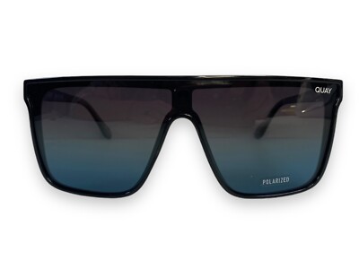 Quay Nightfall Oversized Mirror Sunglasses POLARIZED Shield Black Blue Fade
