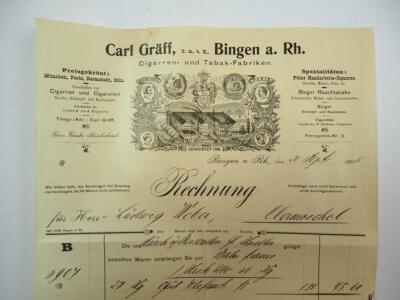 Carl Gräff GmbH Bingen am Rhein cigars tobacco factory invoice 20.Sept. 1905
