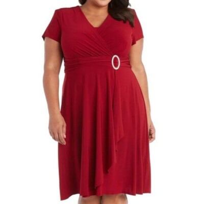 r&m richards short sleeve faux wrap dress Faux Wrap Dress with Waist Embellishment