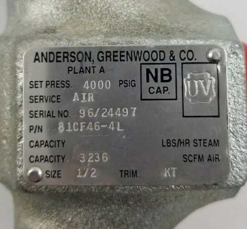 Anderson Greenwood P/N: 81CF46-4L valve. 1/2" NPT. NEW. Fast shipping!!! - Picture 2 of 7
