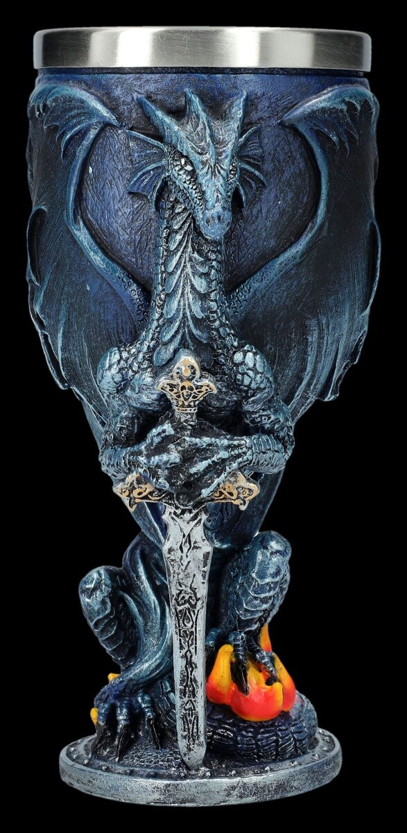 Gothic Goblet Glass Dragon LARP Fantasy Blue Dragon Table Decor
