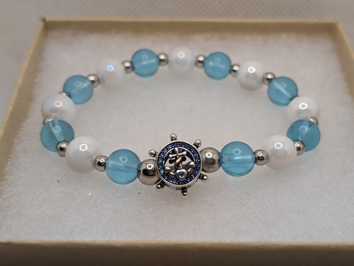 Sterling Silver Nautical Anchor Beaded Bracelet - Picture 2 of 6