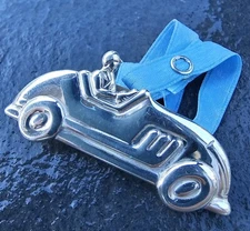Tiffany & Co.  Racecar Car Pacifier Clip Sterling Silver Baby Blue Ribbon Pouch