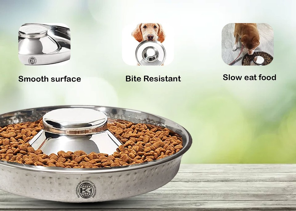 Stainless Steel 1 Hammered Slow Feeder Dog Bowl, Puppy Bowl,Puppy Food