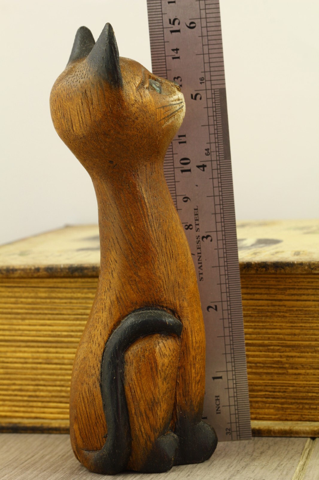 Vintage wooden cat figure, handcarved wood, handpainted eBay