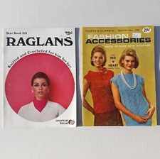 Lot 2 Knitting & Crocheting Books RAGLANS Star Book 211 & Coats & Clark Book 152