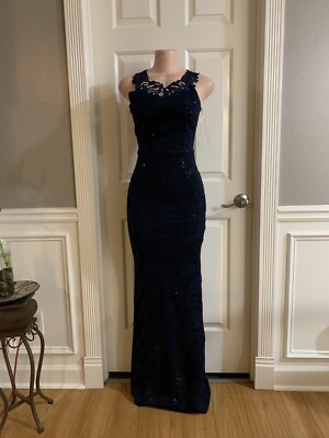 Women Junior Blue Navy lace sequins maxi Bodycon Mermaid Maxi dress Size  (M) | eBay