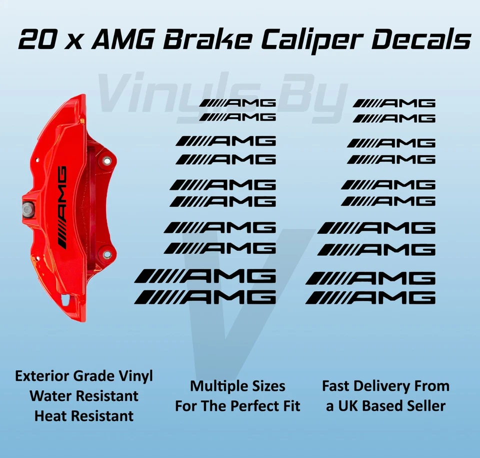 20 x AMG Brake Caliper Decals Stickers - Premium Vinyl - 10 Sizes - Black
