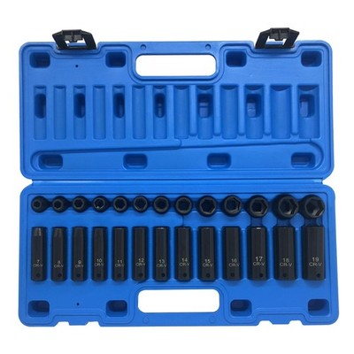 26pcs 3/8'' Impact Socket Set, Deep & Standard Socket, Metric 7mm to19mm, 6-Po...