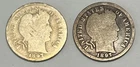1897 P & S 10c Barber Dime Silver 2 Coins