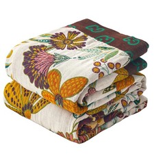 Boho Large Throw Blanket, 100 Organic Cotton Soft Sofa Bed Throw-Floral Farmh...