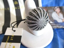 LELE SADOUGHI Authentic DECO Dome Hematite Plated Crystal Ring  Size 7 NWT