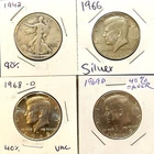Silver Coin Lot 4 X Half Dollars Walking Liberty 90% And Kennedy 40% Silver