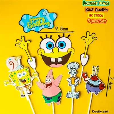 SpongeBob and friends Cake toppers, birthday toppers , Sponge Bob party 9pcs Set