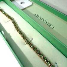 Image of SWAROVSKI Matrix Tennis Bracelet Green Round Cut Gold-tone Size M 5658849 New