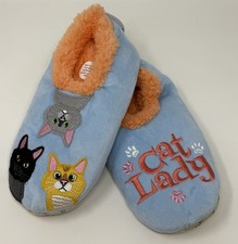 Snoozies Foot Covering Slippers Cat Lady Women  s Size Medium 7/8 Non Skid Soles
