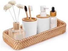 Rattan Korb 28x11,5x4cm Geflochten Bad Lagerung Deko Toilettenbeh&auml;lter