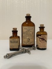 Antique Apothecary Bottle Collection with 1885 Parker Davis Hypodermic Syringe