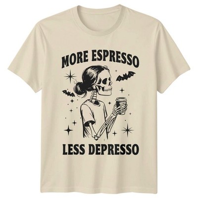 More Espresso Less Depresso Coffee Humor Gothic Herren T-Shirt Damen Tee Grafik
