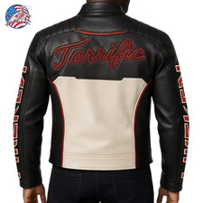 Men's Mr. Terrific FAIR PLAY Leather Jacket DC Comics Superhero Cosplay Biker