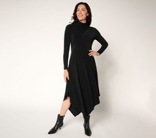 Me by Jennie Garth Women's Petite Dress PS City Asymmetrical Knit Black A703731