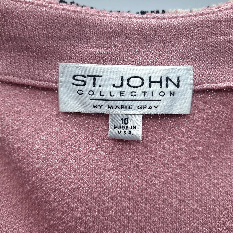 Jaqueta/blazer St John Collection tamanho 10 Rse rosa multi boucle malha com franjas - Imagem 3 de 4