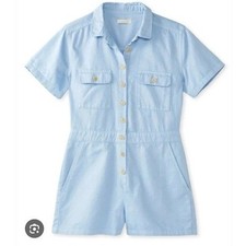 OUTERKNOWN Light Blue Cotton Linen Utility Short Romper Jumpsuit Womens XS NEW