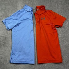Under Armour Kids Polo Shirts HeatGear YLG/YMD Lot of 2 Blue Orange M L School