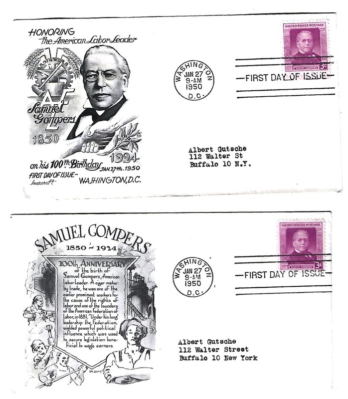 Two First Day covers Scott #988 Samuel Gompers 1950
