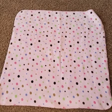 Just Born Pink Fleece w Brown Green Polka Dots all over Baby Girl Blanket VGUC