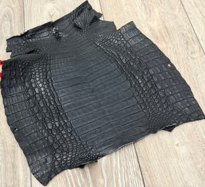 Black Genuine Caiman Crocodile belly Hide Leather Skin real alligator Croc 344