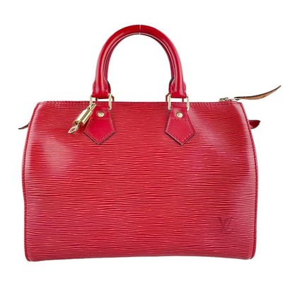 Louis Vuitton Epi Speedy 25 Leather Suede Red Handbag 3644 | eBay