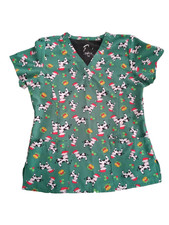 Maevn Short Sleeve Small green with Santa Cows scrub top Polyester Blend
