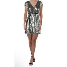 Aqua Silver Sequin Wrap Dress Sz Small